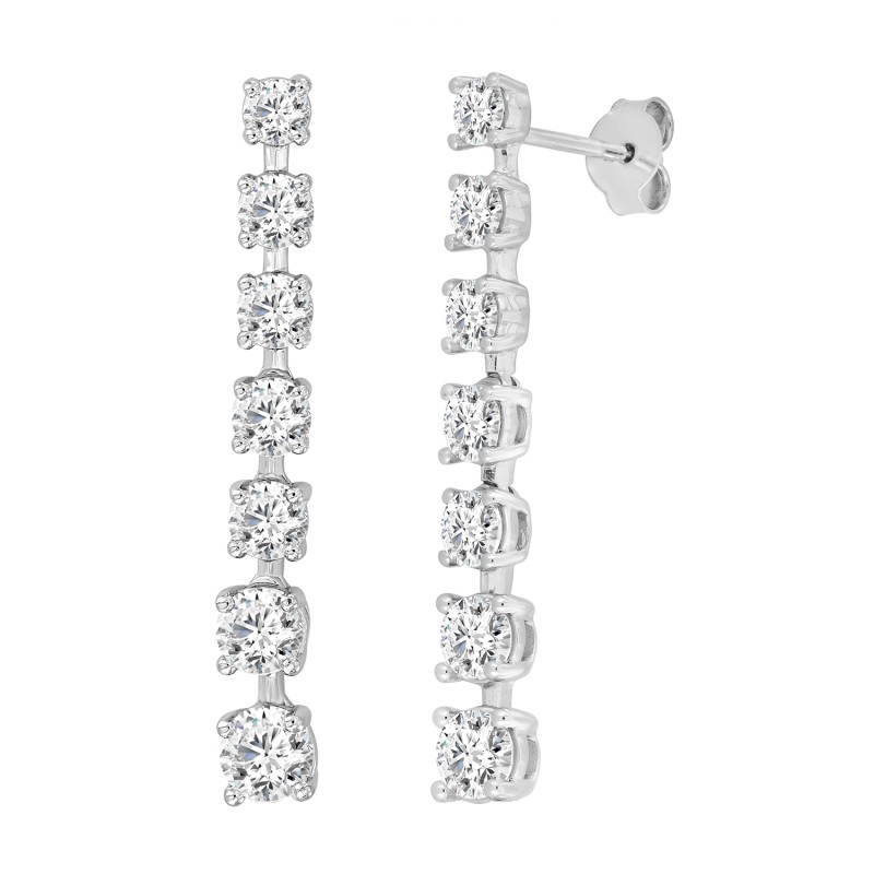 LADIES LINEAR EARRINGS 3CT ROUND DIAMOND 14K WHITE GOLD