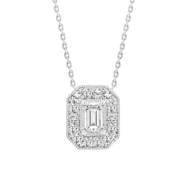 LADIES PENDANT 1CT ROUND/EMERALD DIAMOND 14K WHITE GOLD (CENTER STONE EMERALD DIAMOND 3/4CT )