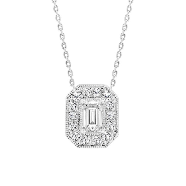 LADIES PENDANT 1CT ROUND/EMERALD DIAMOND 14K WHITE...