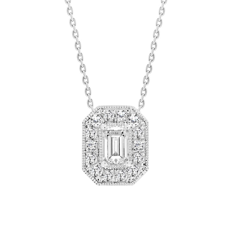 LADIES PENDANT 1CT ROUND/EMERALD DIAMOND 14K WHITE GOLD (CENTER STONE EMERALD DIAMOND 3/4CT )