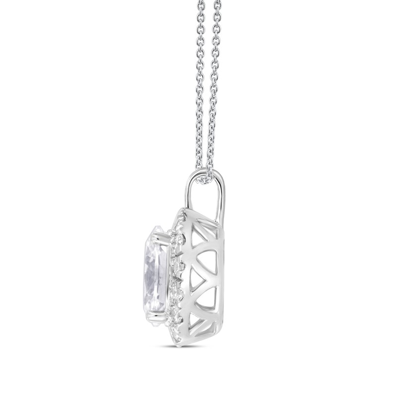 LADIES PENDANT WITH CHAIN 1 1/3CT ROUND/OVAL DIAMOND 14K WHITE GOLD (CENTER STONE OVAL DIAMOND 1CT)