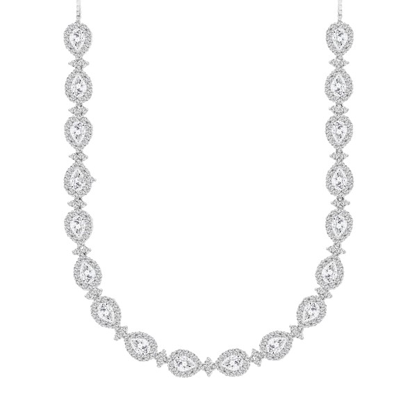 LADIES NECKLACE 16CT ROUND/PEAR DIAMOND 14K WHITE ...