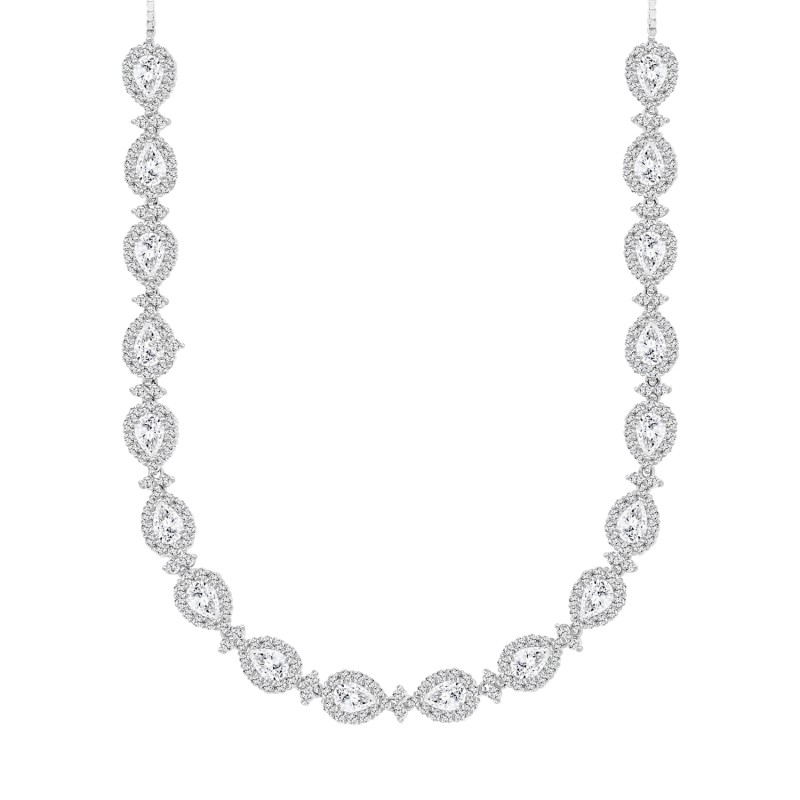 LADIES NECKLACE 16CT ROUND/PEAR DIAMOND 14K WHITE GOLD