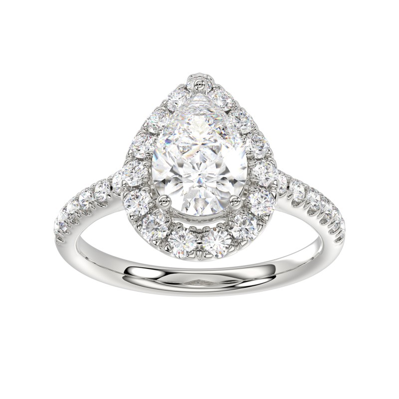 LADIES RING 1 1/2CT ROUND/PEAR DIAMOND 14K WHITE GOLD (CENTER STONE PEAR DIAMOND 1CT)