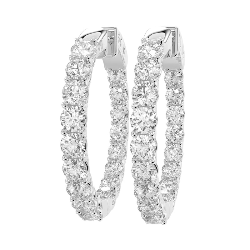 LADIES HOOP EARRINGS 3CT ROUND DIAMOND 14K WHITE GOLD