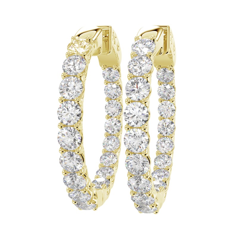 LADIES HOOP EARRINGS 3CT ROUND DIAMOND 14K YELLOW GOLD