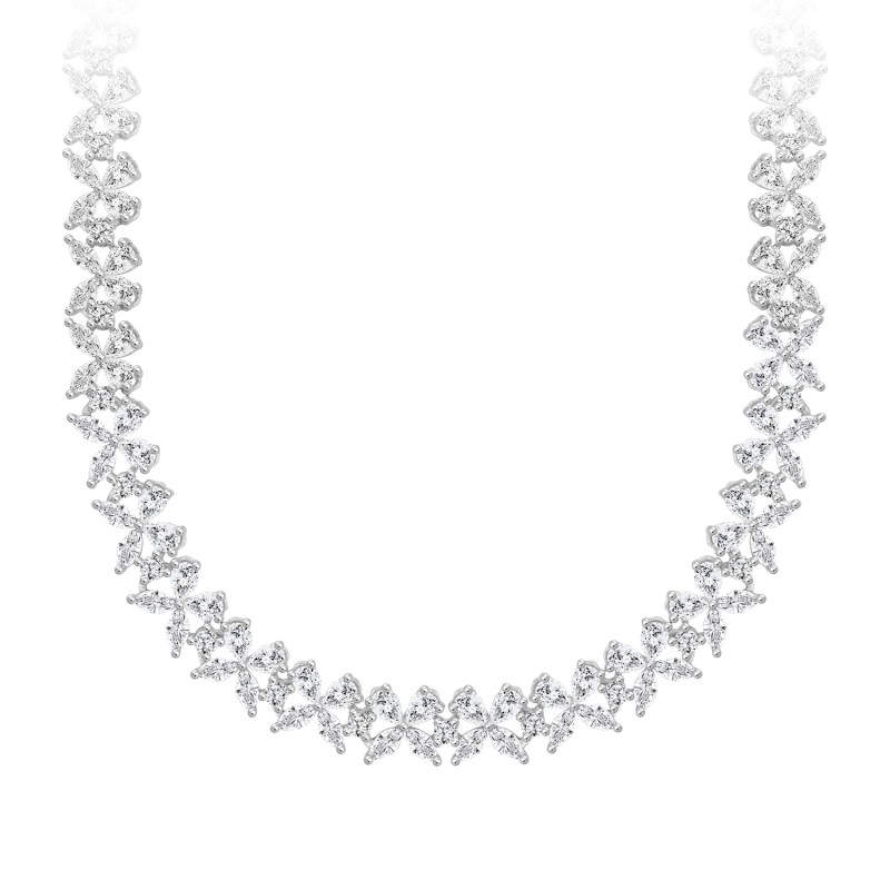 LADIES NECKLACE 19 1/2CT ROUND/PEAR/MARQUISE DIAMOND 14K WHITE GOLD