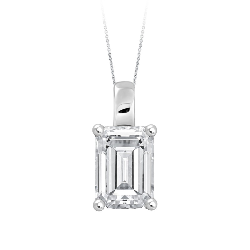 LADIES PENDANT WITH CHAIN 1CT EMERALD DIAMOND 14K WHITE GOLD