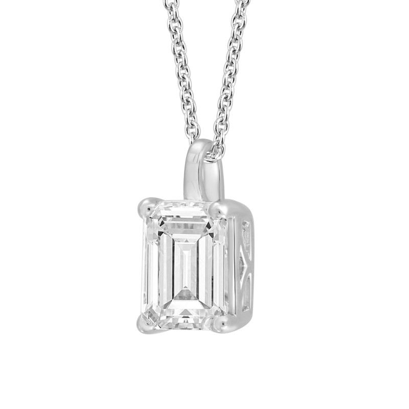 LADIES PENDANT WITH CHAIN 1CT EMERALD DIAMOND 14K WHITE GOLD