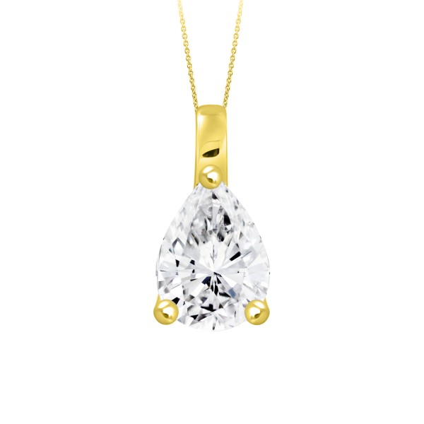 LADIES PENDANT WITH CHAIN 1CT PEAR DIAMOND 14K YEL...