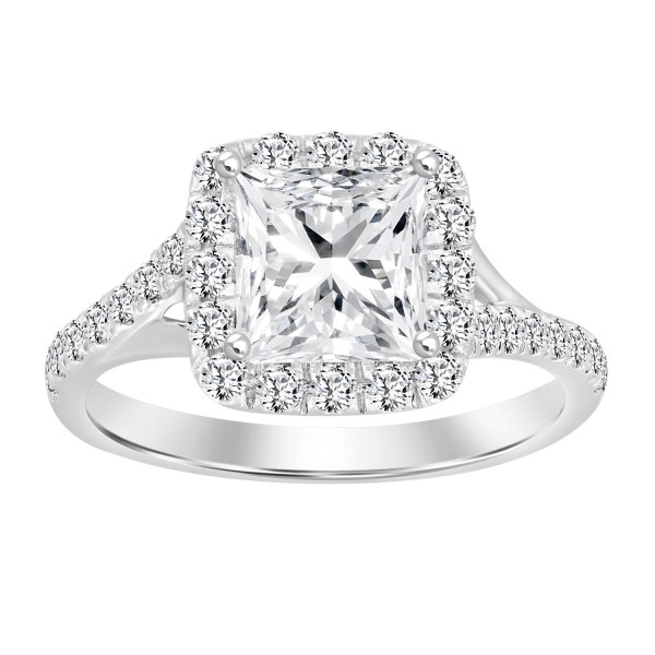 LADIES RING 2CT ROUND/PRINCESS DIAMOND 14K WHITE G...