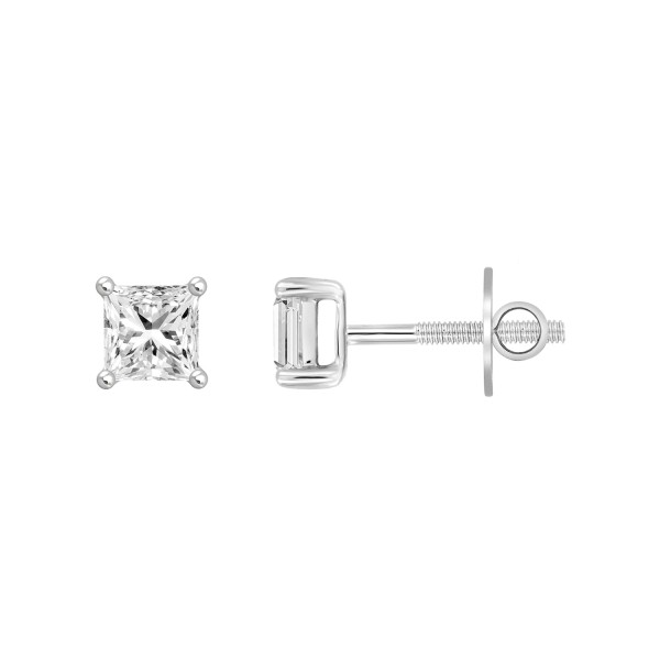 LADIES SOLITAIRE EARRINGS 1CT PRINCESS DIAMOND 14K...