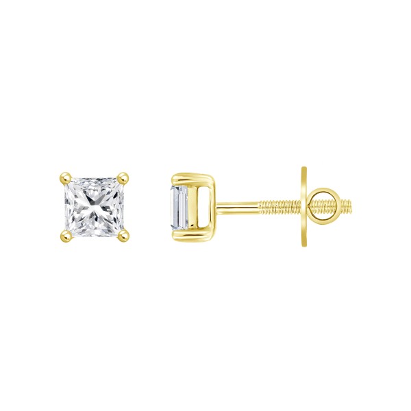 LADIES SOLITAIRE EARRINGS 1CT PRINCESS DIAMOND 14K...