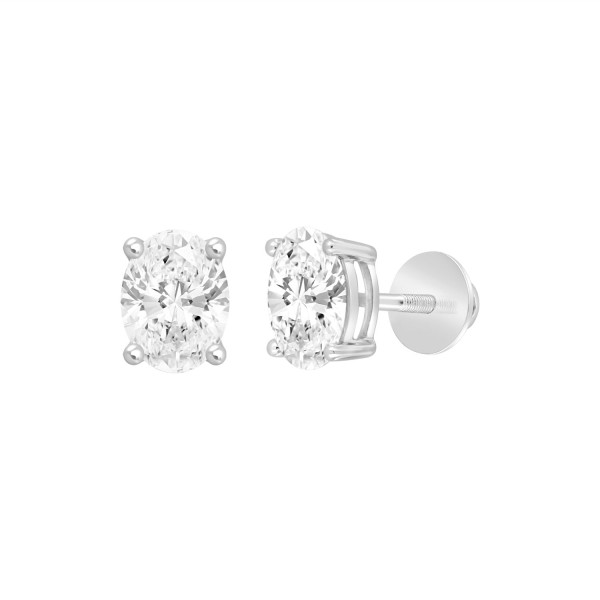 LADIES SOLITAIRE EARRINGS 1CT OVAL DIAMOND 14K WHI...