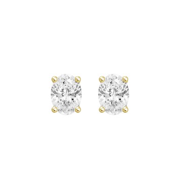 LADIES SOLITAIRE EARRINGS  1CT OVAL DIAMOND 14K YELLOW GOLD