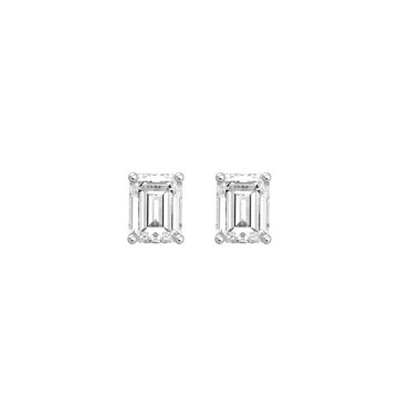 LADIES SOLITAIRE EARRINGS  1CT EMERALD DIAMOND 14K WHITE GOLD