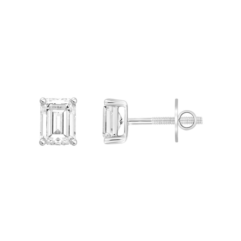 LADIES SOLITAIRE EARRINGS 1CT EMERALD DIAMOND 14K WHITE GOLD