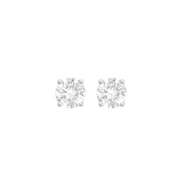 LADIES SOLITAIRE EARRINGS  1CT ROUND DIAMOND 14K WHITE GOLD