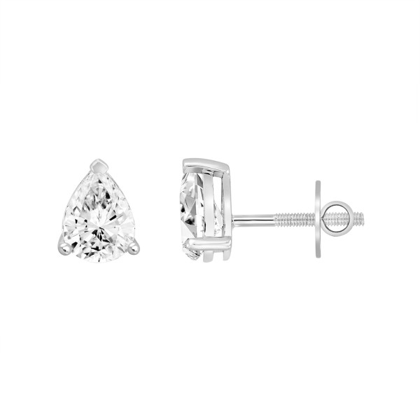 LADIES SOLITAIRE EARRINGS 1CT PEAR DIAMOND 14K WHI...