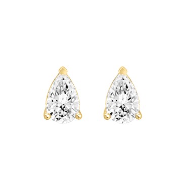 LADIES SOLITAIRE EARRINGS  1CT PEAR DIAMOND 14K YELLOW GOLD
